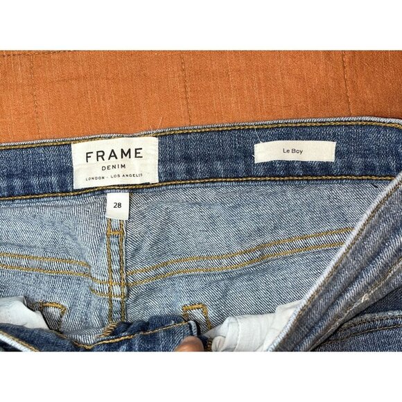 Frame Le Boy Distressed Slim Fit Blue Denim Jeans Womens Size 28 Ankle Length Ra - Picture 7 of 10